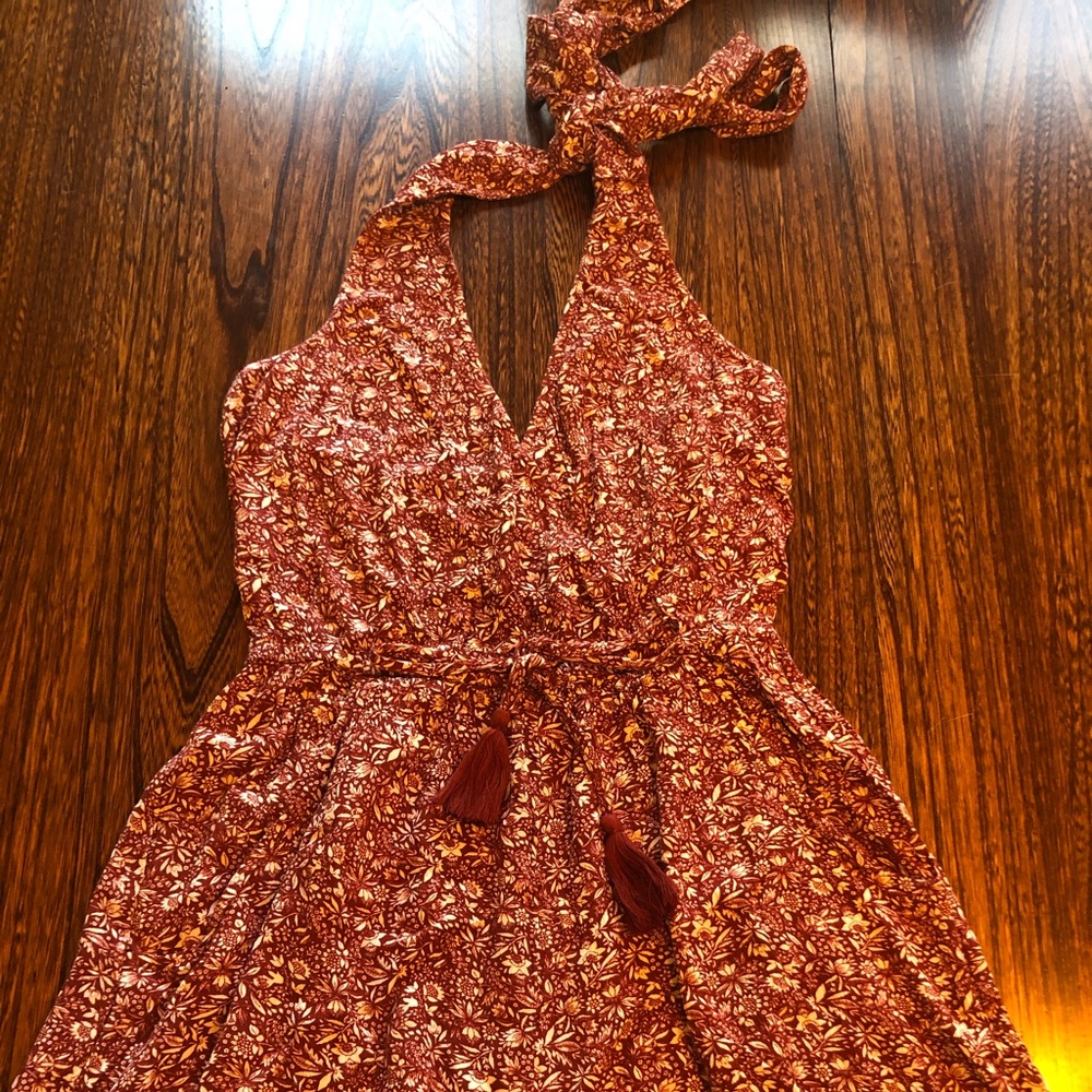 American Eagle red floral romper